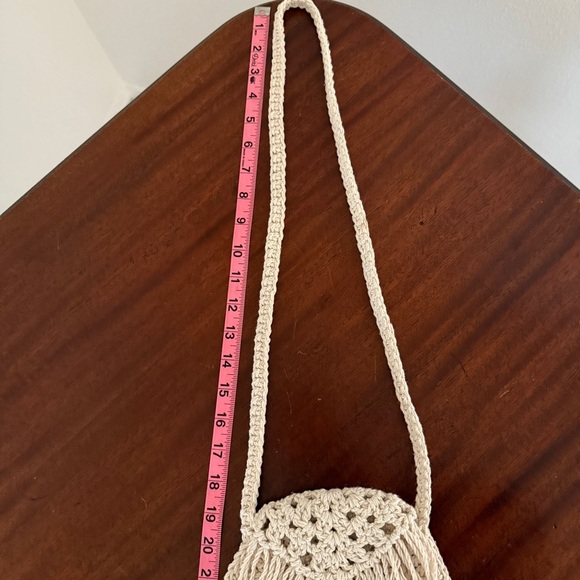 Macrame Round Crossbody Bag with Fringe - Cream - Picture 7 of 8